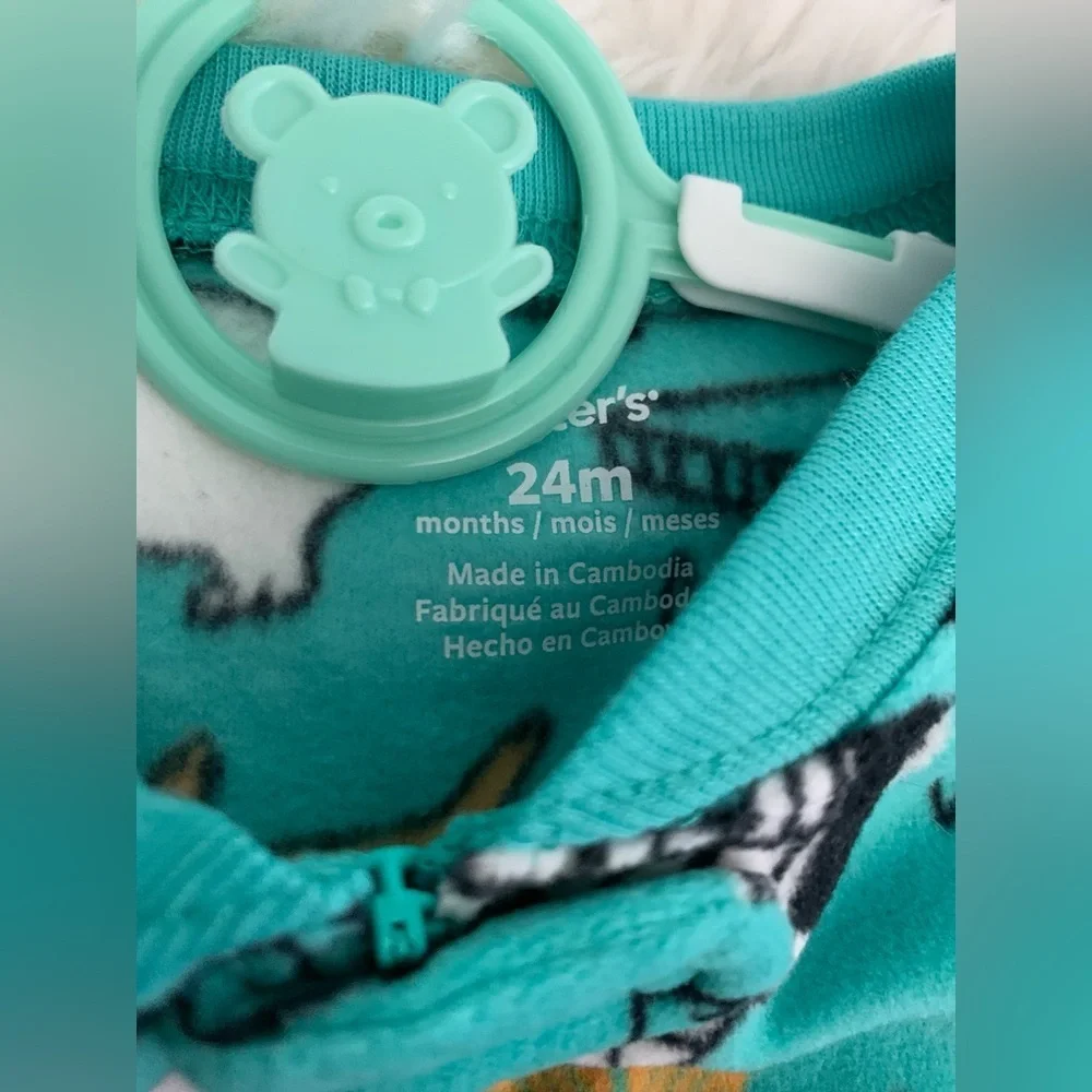 New Carters Forest Animal Fleece Footie Onesie 2 Way Zip 24 Months
